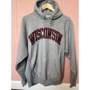 Wisconsin Badgers Hoodie Sweatshirt Mens Medium Gray Red NCAA College Pullover